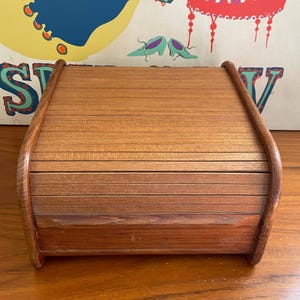 Medium Teak Wood Flat Roll Top Box
