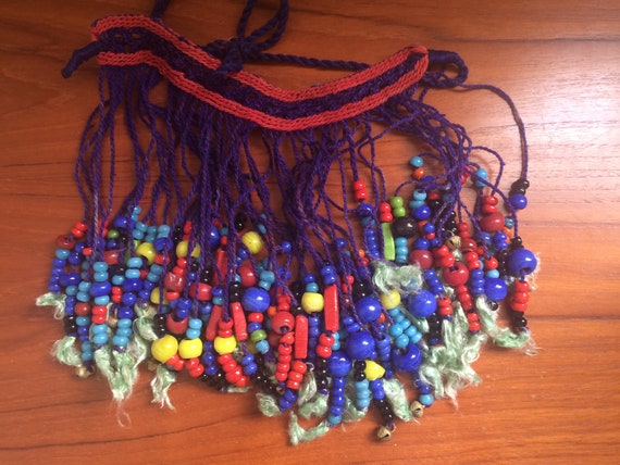 Vintage Colorful African Necklace with Red and Pu… - image 2