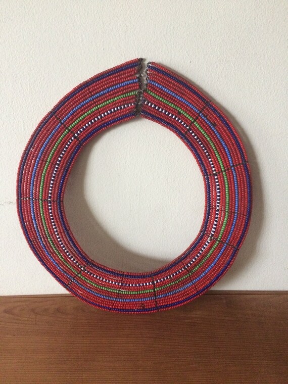 Vintage Colorful African Necklace with Red and Ye… - image 7