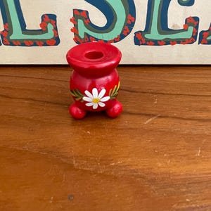 Small Red Floral Candle holder with Ball Feet - Swedish Folk Art