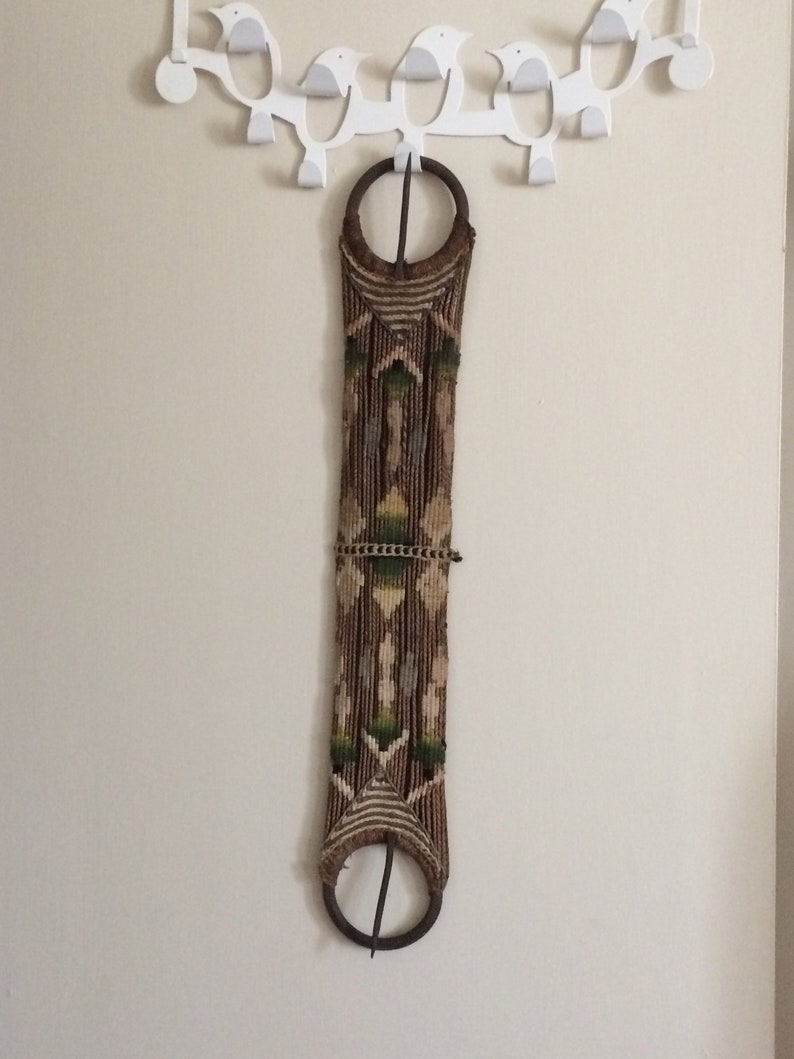 Vintage African Tapestry Wall Hanging With Iron Buckles