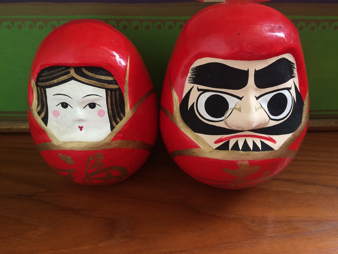 Set of 2 Japanese Paper Mache Daruma Dolls Etsy