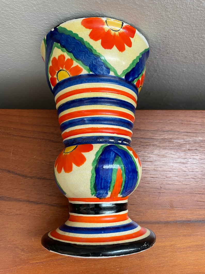 Colorful Art Deco Floral Vase Etsy