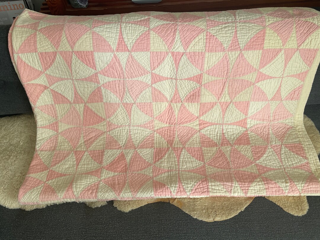 Vintage Pink and White Geometric Quilt Etsy