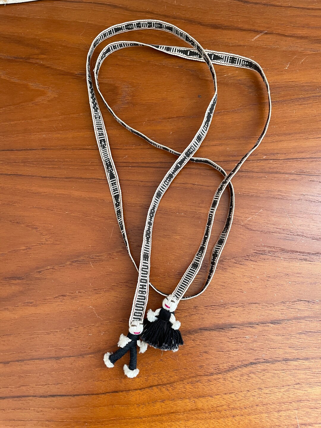 Vintage Thin Black Folk Belt With and Tassel Figures Etsy