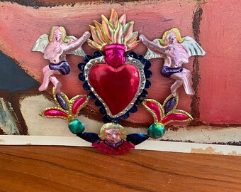 Vintage Mexico Colorful Tin Heart/Wall Decor