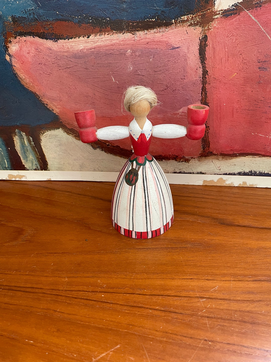 Vintage Swedish Wood Figurine Candleholder Etsy