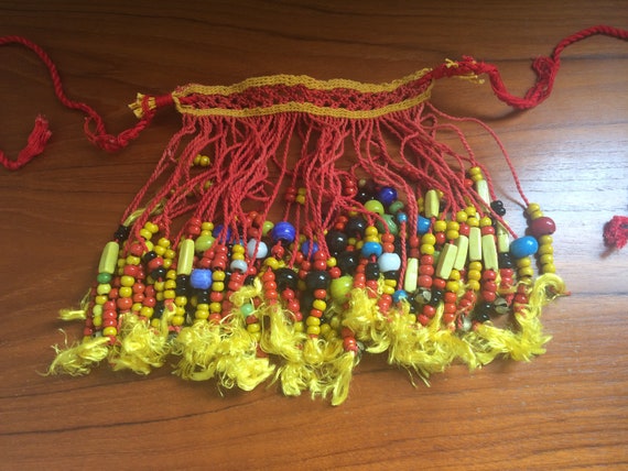 Vintage Colorful African Necklace with Red and Ye… - image 1