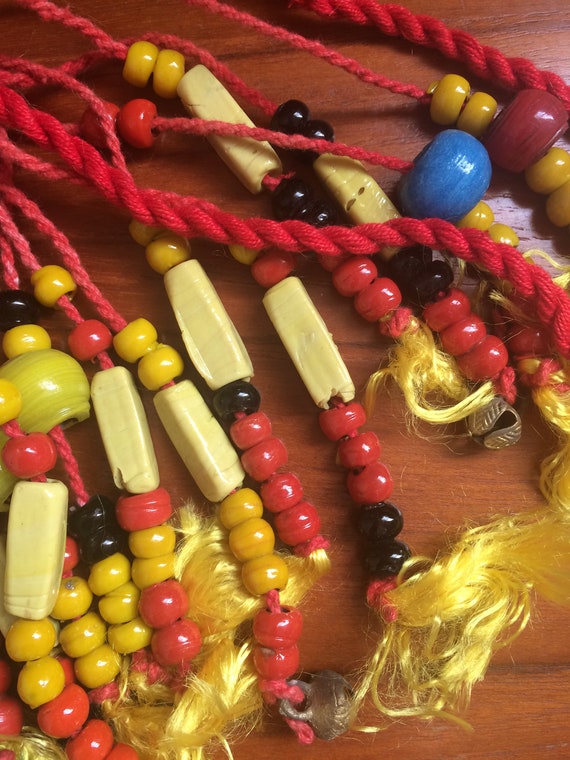 Vintage Colorful African Necklace with Red and Ye… - image 5
