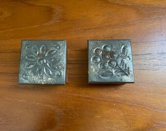 Set of 2 Tiny Tin Hammered Floral Boxes