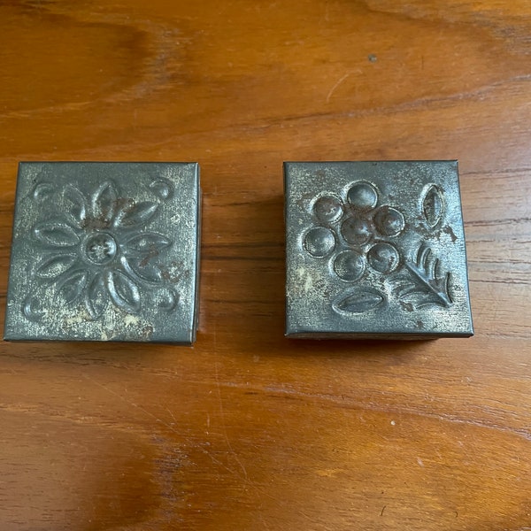 Set of 2 Tiny Tin Hammered Floral Boxes