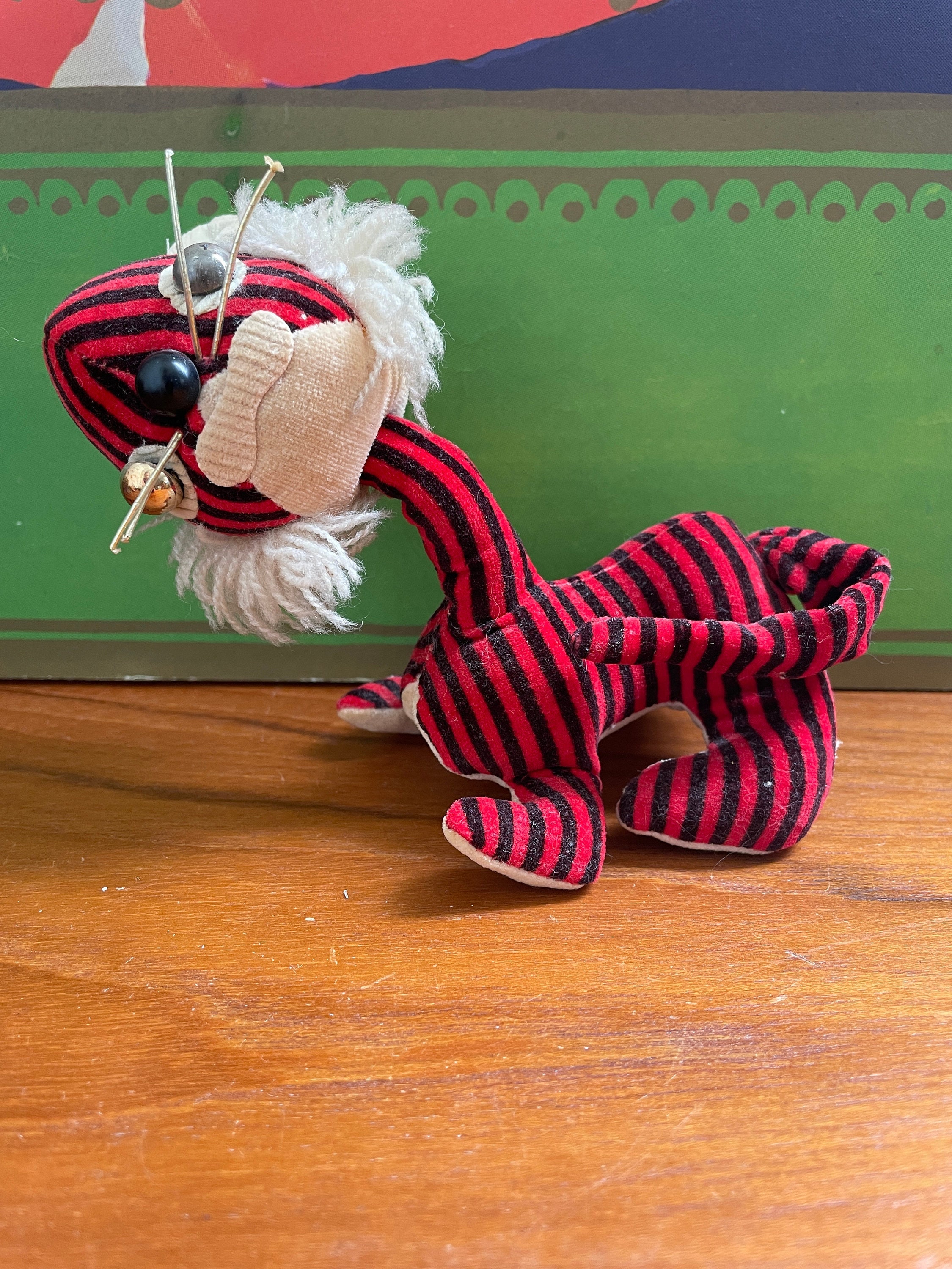 Vintage Black & Red Plush Lion