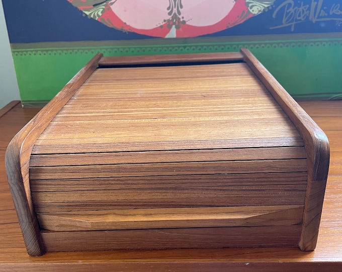 Large Teak Wood Flat Roll Top Box Etsy