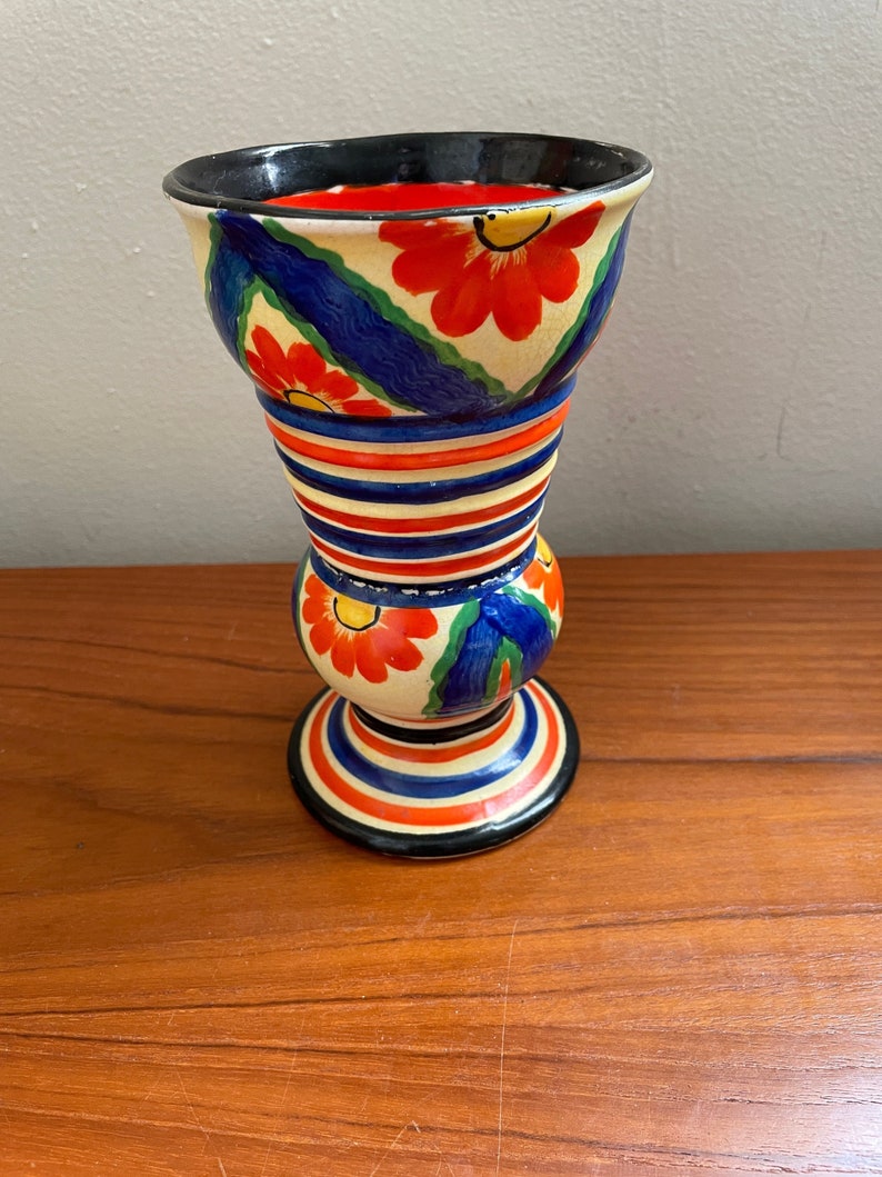 Colorful Art Deco Floral Vase Etsy