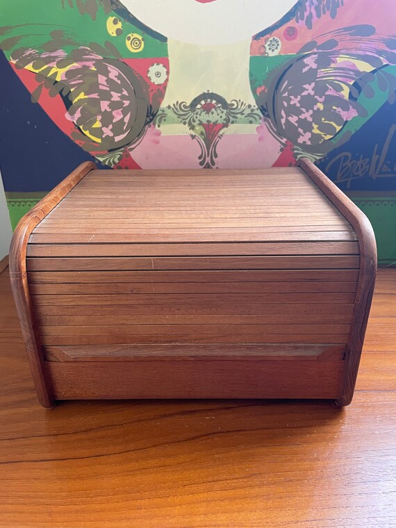 Large Teak Wood Flat Roll Top Box Etsy