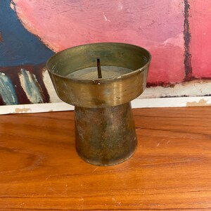 Mid Century Modern Pillar Brass Tone Candleholder