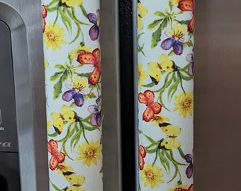 Refrigerator door handle covers (set of 3)/15.5" long/kitchen décor/butterflies/reversible/spring and summer flowers