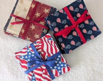 Patriotic fabric coasters or mug rugs (set of 4 or 6)/Americana/reversible/4th of July decor