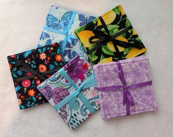 Reversible Fabric Coasters (Set of 4), Butterfly. lemon & Floral Themes
