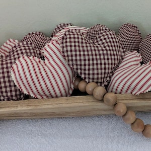 Farmhouse stuffed fabric hearts/Bowl Fillers/Tiered Tray Décor/Heart Decorations/Set of 3/rustic hearts/country décor/Valentines Day