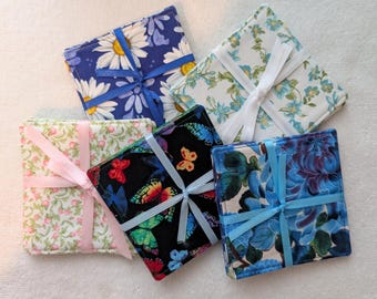 Reversible Fabric Coasters (Set of 4), Butterfly & Floral Theme