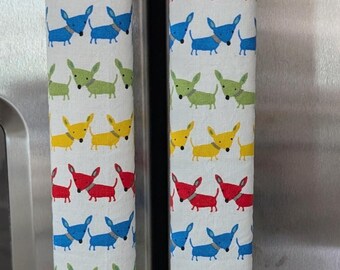 Refrigerator door handle covers (Set of 2)/length 15.5"/kitchen décor/dog theme/reversible