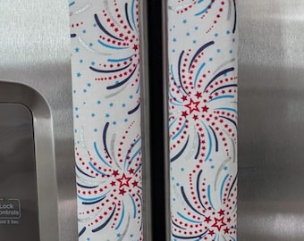 Patriotic Refrigerator door handle covers (set of 2)/fireworks/red white and blue/reversible/length 15.5"