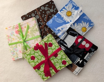 Reversible Fabric Coasters (Set of 4), Coffee, Ladybug& Floral Themes