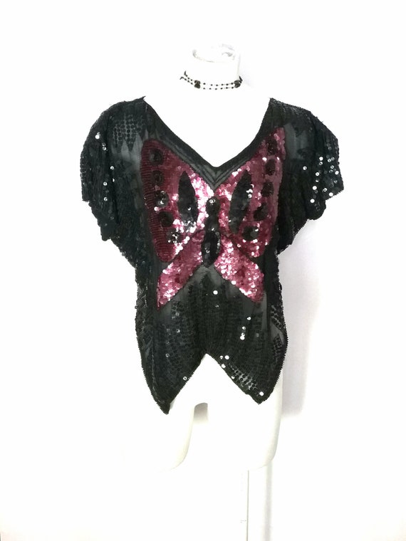 1970s Sequinned Butterfly Top