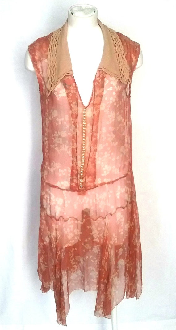 1920s Print Chiffon Dress
