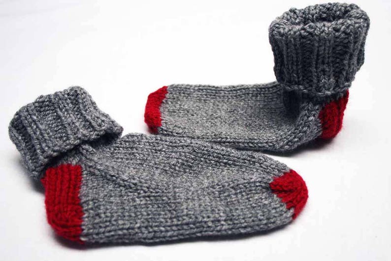 Red Grey Children Slipper Sock 2-4 Year Old Socks Stay on Sock Slippers Knit Socks Toddler Socks Child Socks Gray Sock Red Socks Red Heel