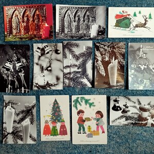Postales navideñas, Nochebuena, Usadas, Década de 1960 y 1970, Juego de 12, Fotografías en blanco y negro y postales de artistas, Vintage, Húngaras