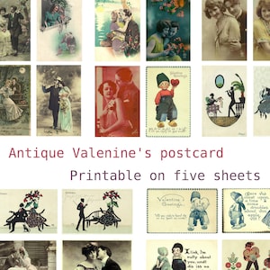 Postkarten zum Valentinstag, DIGITAL. Antik. Fünf Blätter. Liebespärchen. Foto- und Künstler-Postkarten. Download Druckbar 300 DPI