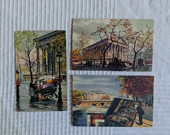 Paris, Set of 3 Vintage Postcard d'Art Yvon Paris - En Flanant, Artist postcard, 1930s