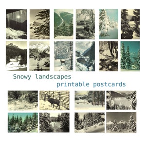 Verschneite Landschaften, DRUCKBARE Postkarten, Set von 20 auf 5 Blättern, 1900-1970, Sofort Download 300 DPI