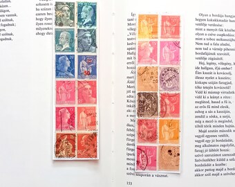 French Postage Stamp Bookmarks, A pair of Rainbow Collages, Original Antique French stamps 1890-1930