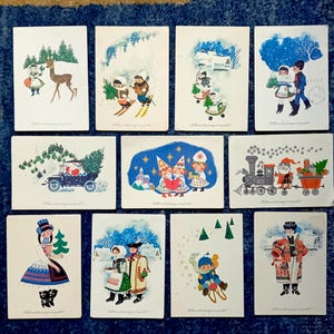 Cartoline di Natale, usate, anni '60-'70, set di 11, cartoline d'artista, vintage, ungheresi