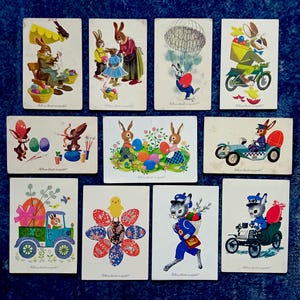 Cartoline d'artista pasquali, vintage, usate anni '60-'70, set di 11, vintage, ungheresi