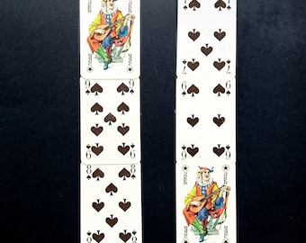 Pair of Bookmarks from Mini Vintage Playing Cards, Spades and Jokers, Laminated, Two sided