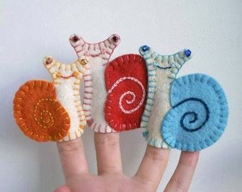 Snail family finger puppets, Felt animals, Felt puppets