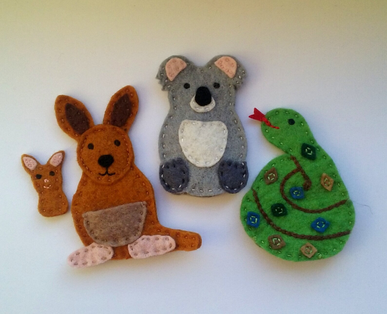 Finger Puppet Australian Animals, Koala, Kangaroo, Snake Puppets, Felt