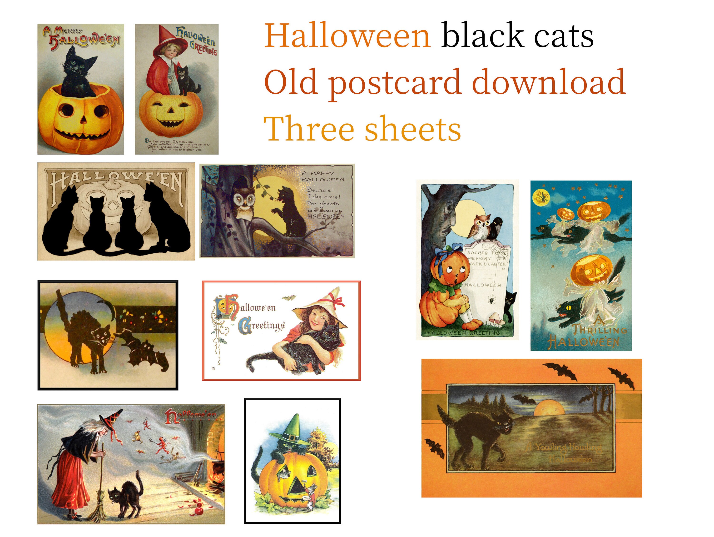 Dibujo De Halloween En Una Arta Antique halloween postcard - Etsy España