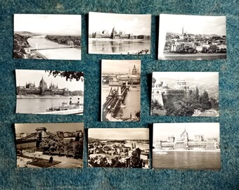 Budapest, 9 schwarz-weiß Postkarten, Vintage 1960er Jahre, echte Fotos auf Fotopapier, Ungarn