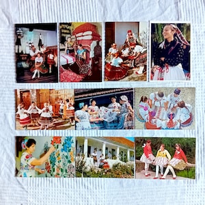 Ungarische Trachten auf Vintage Postkarten, 10er-Set, UNBENUTZT, 1970er-80er Jahre, Farbfotos