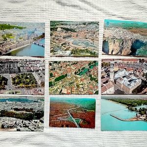 Cities, bird's eye views, set of 9 Color Postcards, Rome, Paris, London etc., Vintage 1960s, 1970s, 1980s