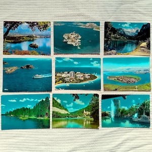 Îles et lacs sur des cartes postales anciennes, lot de 9, années 1970 et 1980 de différents pays