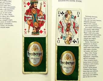 Pair of Bookmarks from Vintage Playing Card, King and Queen, German Freiberger Beer, Retro, ca. 1970s-1980s