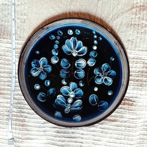 Piatto d&#39;arte popolare dipinto a mano d&#39;epoca, da appendere alla parete, fiori blu, Ungheria, 6,8&quot;