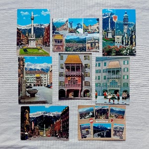 Innsbuck, Autriche, lot de 8 cartes postales en couleur, vintage années 60, 70, 80