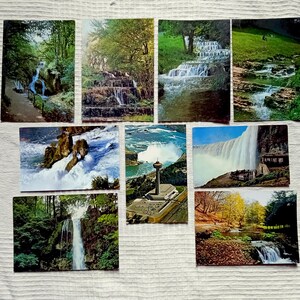 Cascades, cartes postales anciennes, lot de 9, années 1970 et 1980 de différents pays